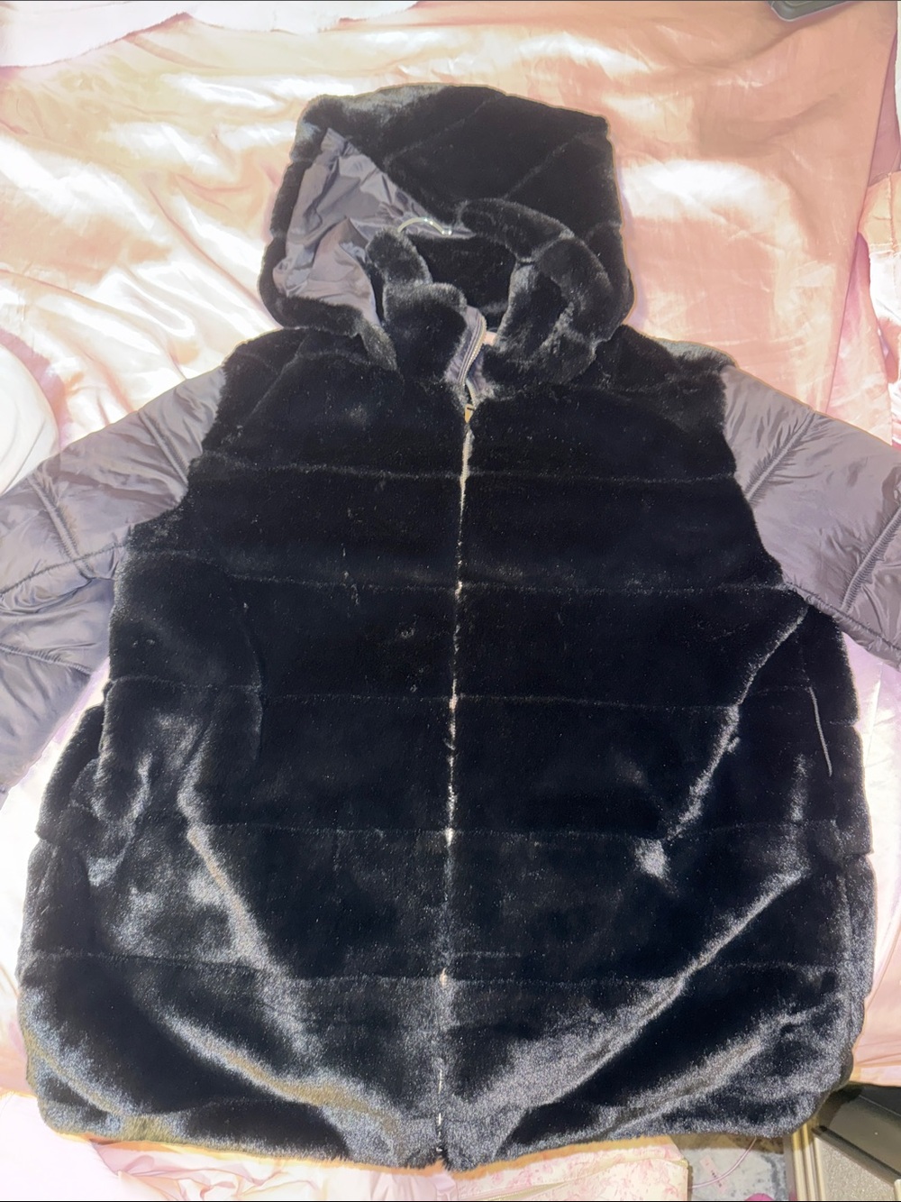 NWT GUESS Black Faux Fur Hooded Jacket